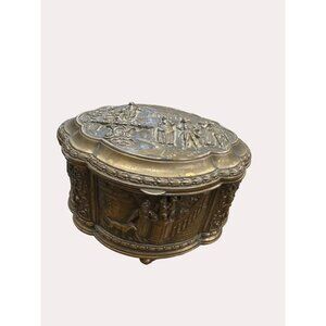 Jennings Brothers brass blue velvet lining jewelry trinket casket box SKU 6059